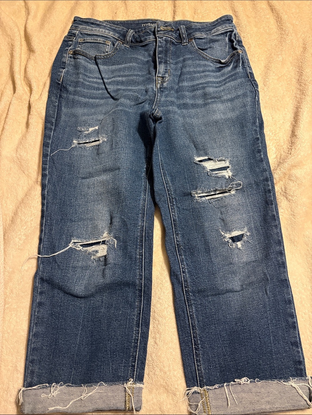 Maurices Distressed Dark Blue Boyfriend Jeans